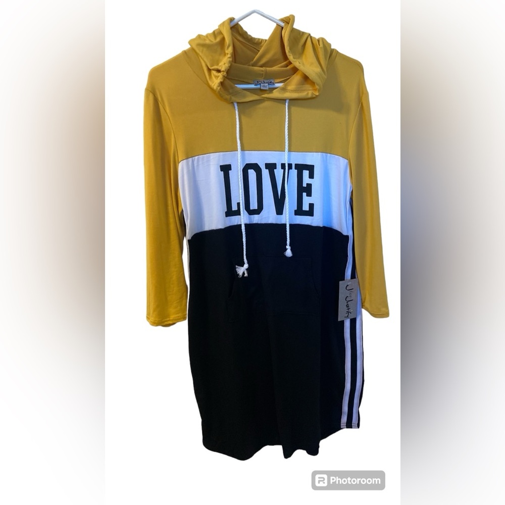 J For Justify Long Sleeve T-Shirt Dress with Hoodie